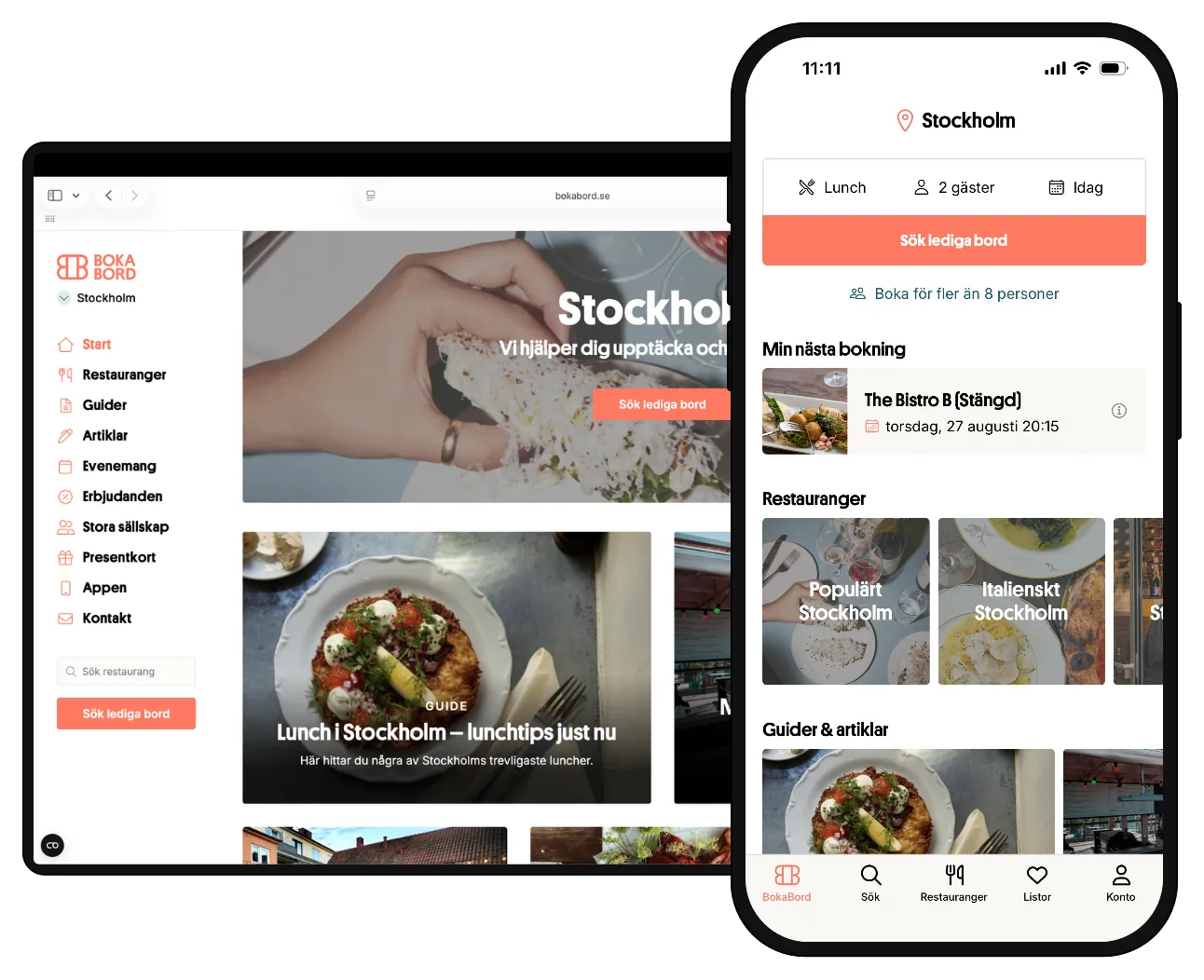 bokabord.se startsida i dator och mobil – bokningssajt för restauranger