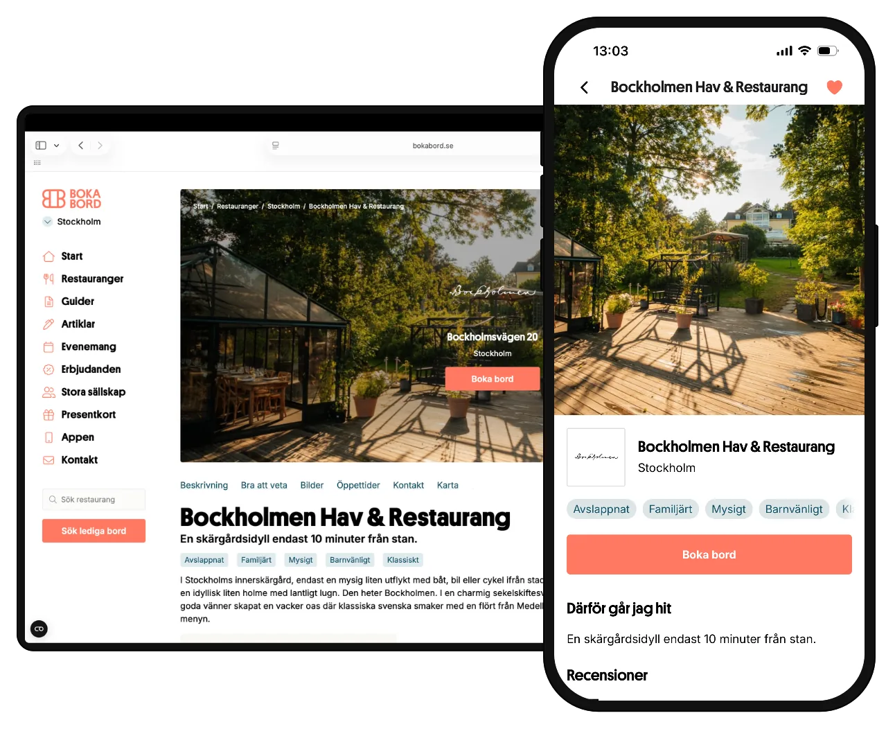 Restaurangprofil på bokabord.se i dator och mobil