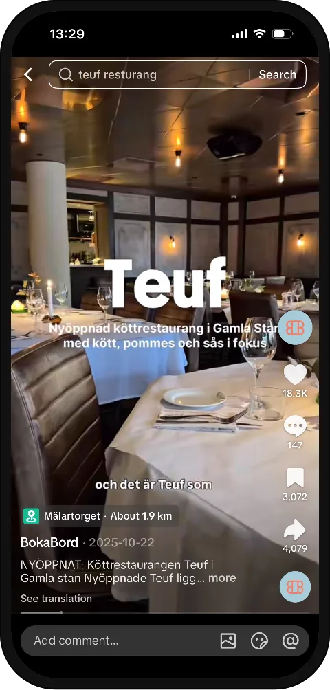 BokaBords innehåll i sociala medier visat i mobil
