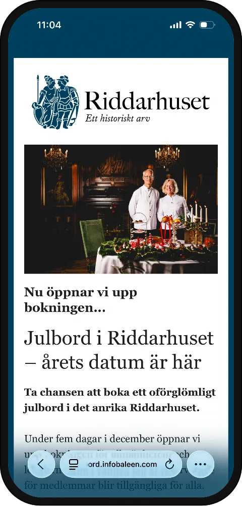 Nyhetsbrev från Riddarhuset visat i en mobiltelefon